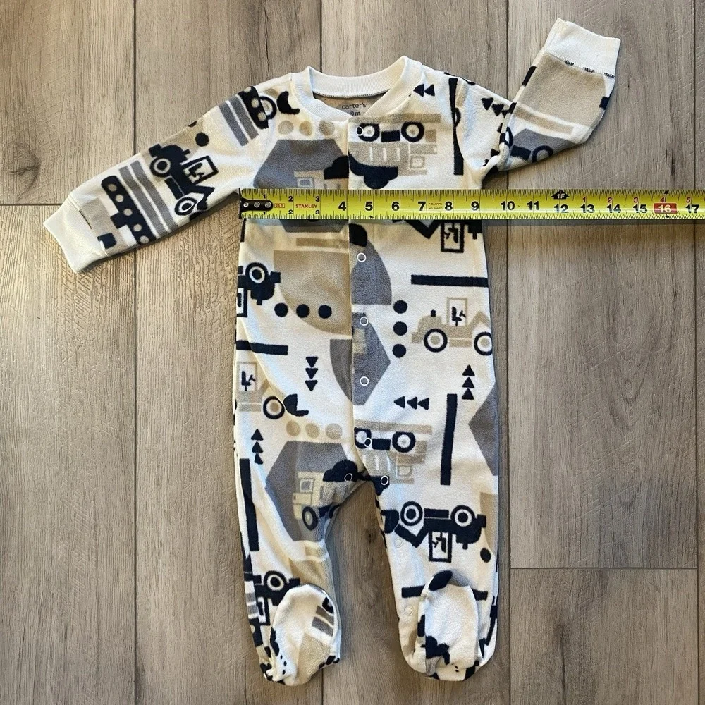 Carter's Boys Fleece Footed Pajamas 9 M Button-Up Construction Themed - Picture 6 of 8